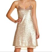 NWT Free Press Gold Sequin Criss Cross Back Mini Cocktail Dress Size M