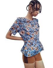 Zara Blue Floral Print Peplum Top