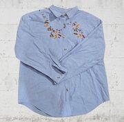 80s Vintage Chambray Leaf Embroidered Women's Falls Creek Button Up Size 18W