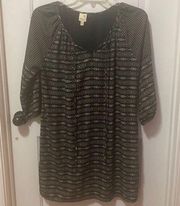 Pink Owl Black & Cream Aztec Print 3/4 Sleeve Dress