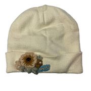 INC International Concepts Cream Beanie with Floral Applique New