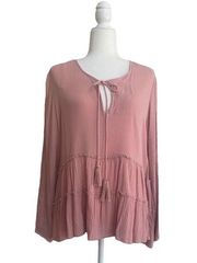 Kensie Jeans Dusty Pink Long Sleeve Lightweight Women L Bohemian Peasant Blouse