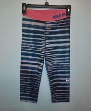 Nike  Pro Womens Dri Fit Leggings Small Pink Blue white tie dye Cropped capri S