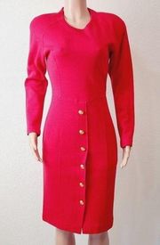 Vintage Long Sleeve Wool Blend button up bottom Sheath dress Size: 8