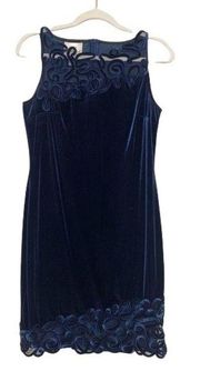 Vintage Joseph Ribkoff Dress Blue Velvet Mesh Cocktail Sleeveless 90s Size 6