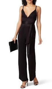 Fame and Partners Benton Black Satin Tie Waist Sleeveless Jumpsuit Size 6