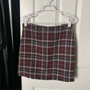 Red Black and White Plaid Tweed Mini Skirt with Lining