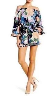 Nicole Miller Studio Off The Shoulder Floral Romper Ruffle Hem Size 6