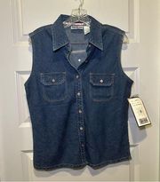 VTG NWT Bill Blass Jeans Denim Sleeveless Button Up Front Blouse size M