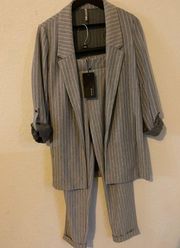 Stradivarius Gray/White Pinstripe Striped Blazer and Trouser Corpcore Set Size S