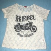BONGO lace sheer top “Rebel American Made” motorcycle short cuffed sleeve size M