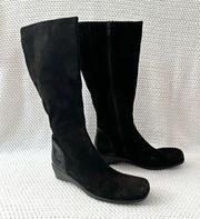 La Canadienne Emmy Black Suede Knee High Low Wedge Full Zip Weatherproof Boots