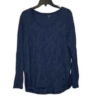 Simply Vera Vera Wang Long Sleeve Stretch Textured Tee Top Size Large Women Blue