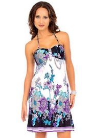 Cristinalove Purple & White Floral V Neck Spaghetti Strap Sundress Small