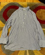 Blue Stripe Long Sleeve Button Collar Tunic Long Top Women’s Large