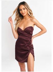 Wine Satin Bodycon Dress