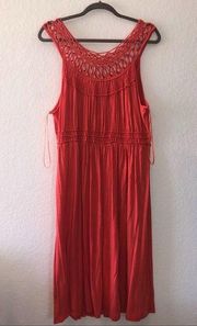 Dress Barn Ruched Embroidered Neck Coral Dress 2X