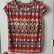 Roz & Ali Ikat Multi Color Cap Sleeve Blouse with Zipper Closure Women's Large