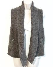 LOFT Soft Mohair Sweater Vest Gray Brown Small Pockets Open cowl neck Wool