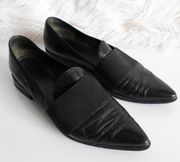 Vintage 90s Stuart Weitzman Black Leather Pointed Loafer Slip On Flats