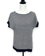 100% Cotton Knit Blue White Stripes Short Sleeve Sweater Size M