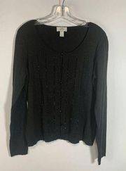 Ann Taylor LOFT Women's Embellished Cardigan Sweater Long Sleeve Black Large
