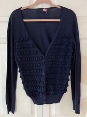 LILLY PULITZER NAVY BLUE POM POM TEXTURED CARDIGAN SIZE SMALL