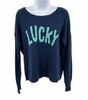 Lucky Brand Navy Blue Varsity Knit Logo Sweater M