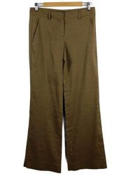 THEORY Tan Linen Wool Wide Leg Emory Trouser Pants Relaxed fit Size 4