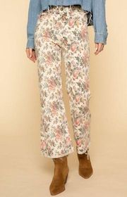 The Great. Kick Bell Jean in Cream Enchanted Floral Size 25 Waist Cotton Pant