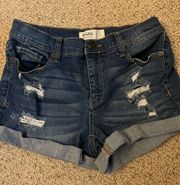 Dark denim ripped jean shorts 