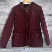 C'est Toi Anorak Cargo Light Jacket Womens M/L Burgundy Faux Fur Lined Hooded