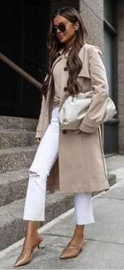 New Express Belted Pleated Back Trench in Beige