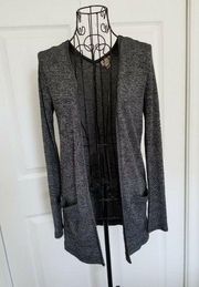 Cape Juby Gray Marled Ribbed Thin Knit Open Cardigan w/ Pockets Sweater Size XS