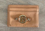 tan leather & gold logo 5 slot card holder wallet