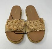 EXPRESS Slides Sandals 7 Tan Woven Flower Slip On Espadrille Beach Summer Boho