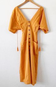 Seafolly Ocean Alley Linen Blend Yolk Ylow Midi Button Down Shirt Dress