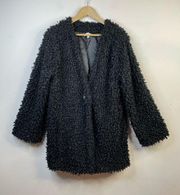 Faux Fur Black curly Coat Jacket womens L