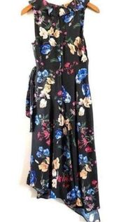 Parker Floral Ruffled Midi Wrap Dress Black Calla XS new retail $398