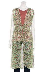 Women's  Double Tie-Front Sheer Floral Duster one size