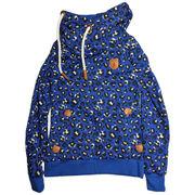 Wanakome Melody Royal Blue Leopard Print Pullover Drawstring Hoodie Sweatshirt S