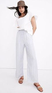 Madewell Smocked Huston Pull-On Full-Length Pants in Double Stripe Linen White S