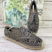Vince Camuto Dinah Laser Cut Lace Up Espadrille Loafer Gray 6