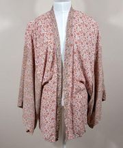 SIM & SAM Kimono Cover Up Oversized Pink Floral Open Front Boho Women S/M