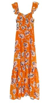 ORANGE AND WHITE FLORAL MAXI DRESS.