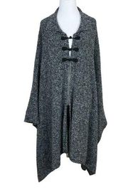 VON SAKEN Poncho Sweater Womens One‎ Size Gray Wool Blend Knit Toggle Longline