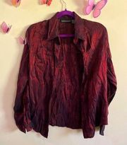 Impressions Red & Black Shimmer Button Down Blouse (Changes Color with Angle)