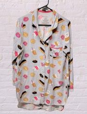 Sleepwear Sleep shirt gray pink sprinkled donuts and coffee button front size L