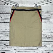 Tommy Hilfiger NWT 0 Tan - Navy Blue & Red Stripe Cotton Straight Pencil Skirt