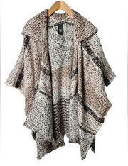 Vince Camuto Fringe Oversized Open Front Poncho Cardigan With Cape One Size